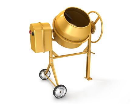 Clean new yellow concrete mixer isolated on white background