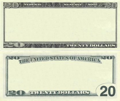 Clear 20 dollar banknote pattern for design purposes
