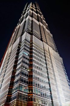 Skyscraper at Night in Pudong financial Shanghai district