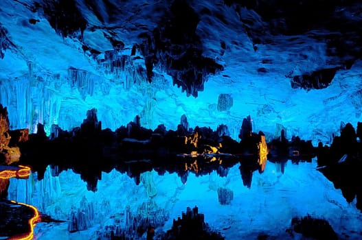 Reed flute cave underground scene in Guilin,China