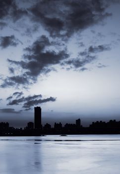 City sunset scene with beautiful river and sky in Taipei, Taiwan.