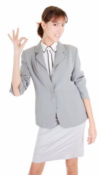 woman in business clothing show OK sign