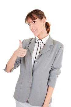 woman in business clothing show OK sign