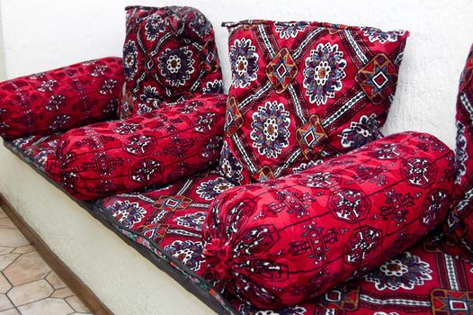 Traditional Uzbek textured sofa in interior