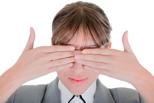  woman closes her eyes with his hands