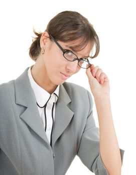 portrait of a business woman in glasses on white background