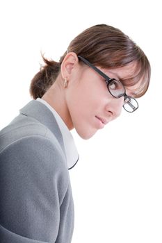 portrait of a business woman in glasses on white background