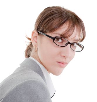 portrait of a business woman in glasses on white background