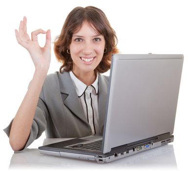 business woman  and laptop on white background