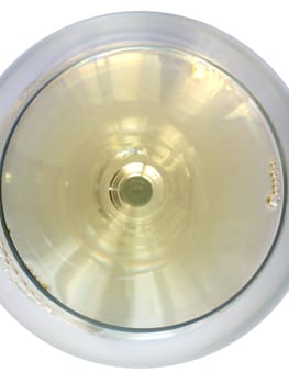 A White wine glass seen from above, white background