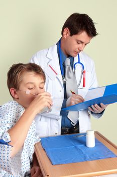 A sick child takes some medicine