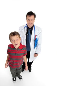 Healthcare success.  Under the care and supervision of experienced medical personnel.    A doctor and cured young patient stand together smiling.