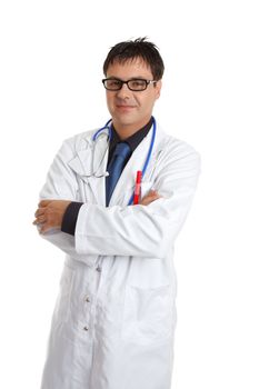 Doctor standing casually with arms crossed and smiling.
