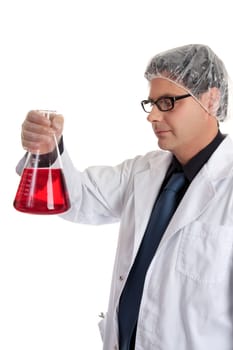 Scientist carrying a measured amount of chemical or reagent.