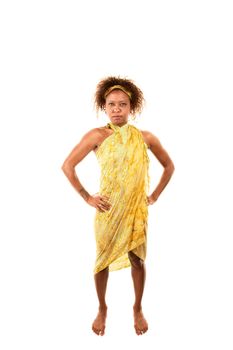Pretty African American Woman in Green Print Wrap Dress