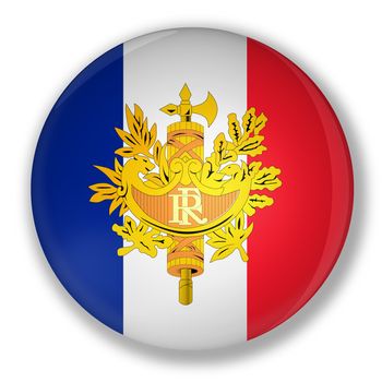 Illustration of a badge with flag and the royal coat of france with shadow