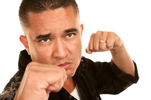 Hispanic man preparing to throw a punch