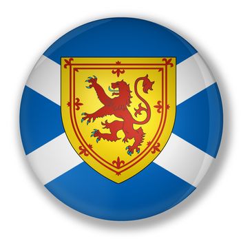 Illustration of a badge with flag and the royal coat of arms of scotland
