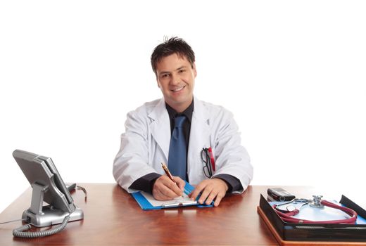 Friendly smiling  medical practitioner in consultation room or office.
