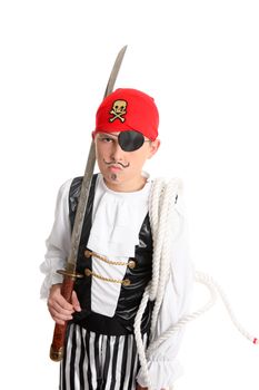 Pirate holding a sword and mariners rope.  eg halloween, costume party, theatre, or school play.