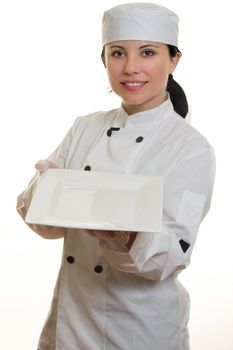 Chef holding a white plate