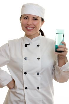 Female cook with tall glass of water