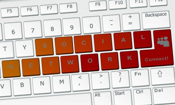 Keyboard with connect word inside a red key