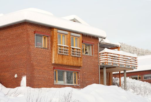 Modern building covered in snow