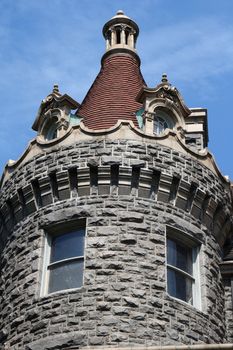 tower section of historic castle showing stone detail architecture