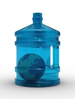 Globe in bottle on white background. Isolated 3D image