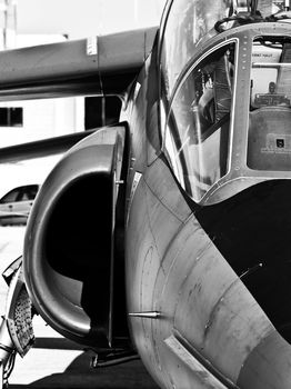 Detail from a modern jet fighter here shown in monochrome