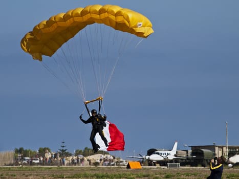 LUQA, MALTA - SEP 26 - Tigers FreeFall Parachute Team during the Malta International Airshow 26th September 2009