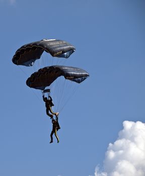 LUQA, MALTA - SEP 26 - Tigers FreeFall Parachute Team during the Malta International Airshow 26th September 2009
