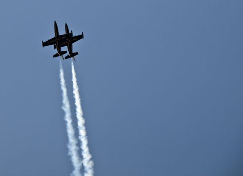 LUQA, MALTA - SEP 26 - Breitling Jet Team Aero L-39 Albatros jets during the Malta International Airshow 26th September 2009