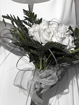 A beautiful bridal bouquet made of fresh roses