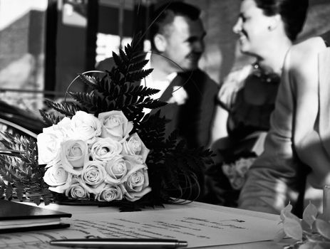 A beautiful bridal bouquet made of fresh roses