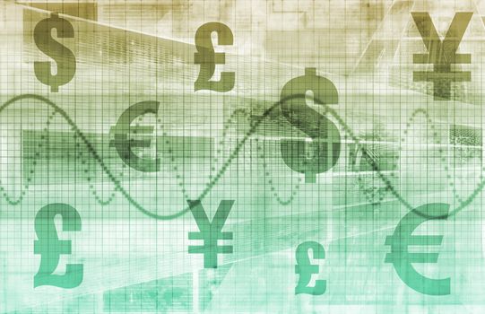 Currencies Collage as a Abstract Tech Background