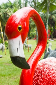 Sculpture Red Flamingo Portrait vertical in park