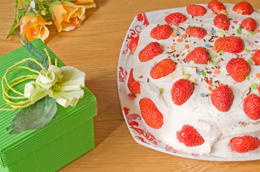 Shot of strawberry cake on the table