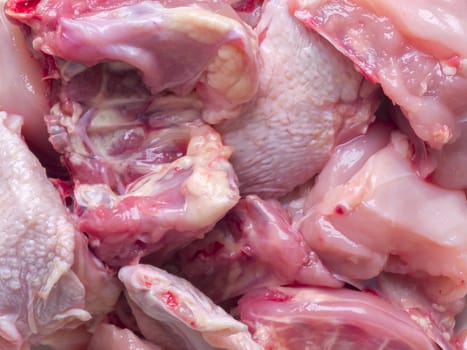 close up of freshly chopped chicken meat