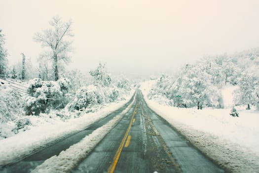 Winter road in snowy country