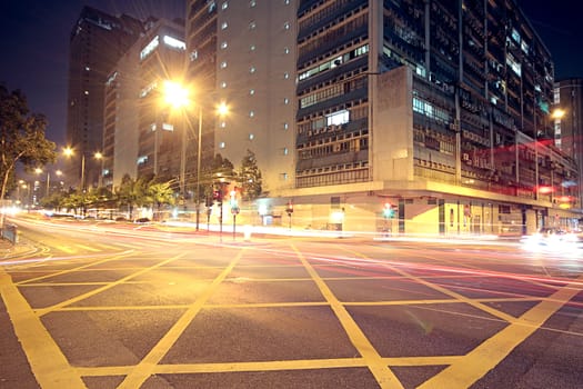 Modern Urban City with Freeway Traffic at Night, hong kong 