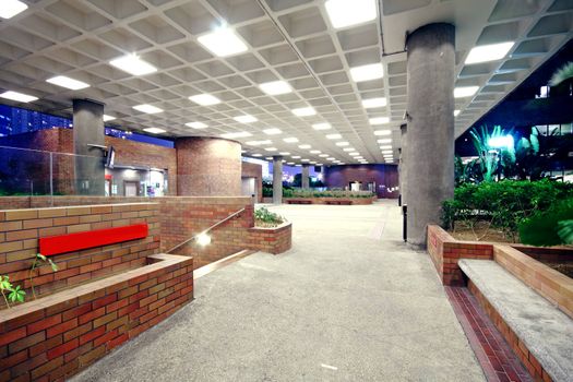 modern hall in city downtown night
