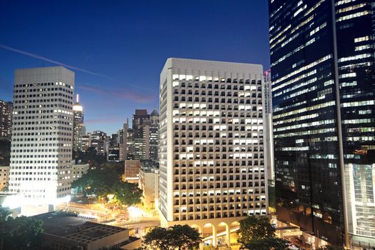 office building at night in hong kong 