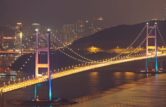 Tsing Ma Bridge in Hong Kong at night 