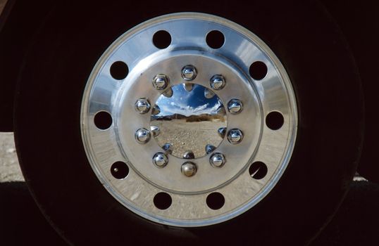 wheel of a truck with chrome