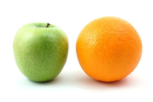 Apple and orange isolated on a white background