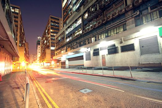 Modern Urban City with Freeway Traffic at Night, hong kong 