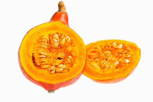 half of a hokkaido pumpkin isolated on white background