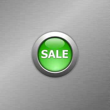 green sale button on a metal background